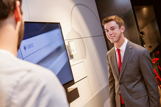 A student presenting during a study visit